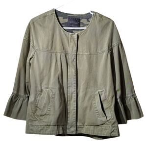 Sanctuary Khaki Green Bell Sleeve Military Full Zip Jacket Women's Size M